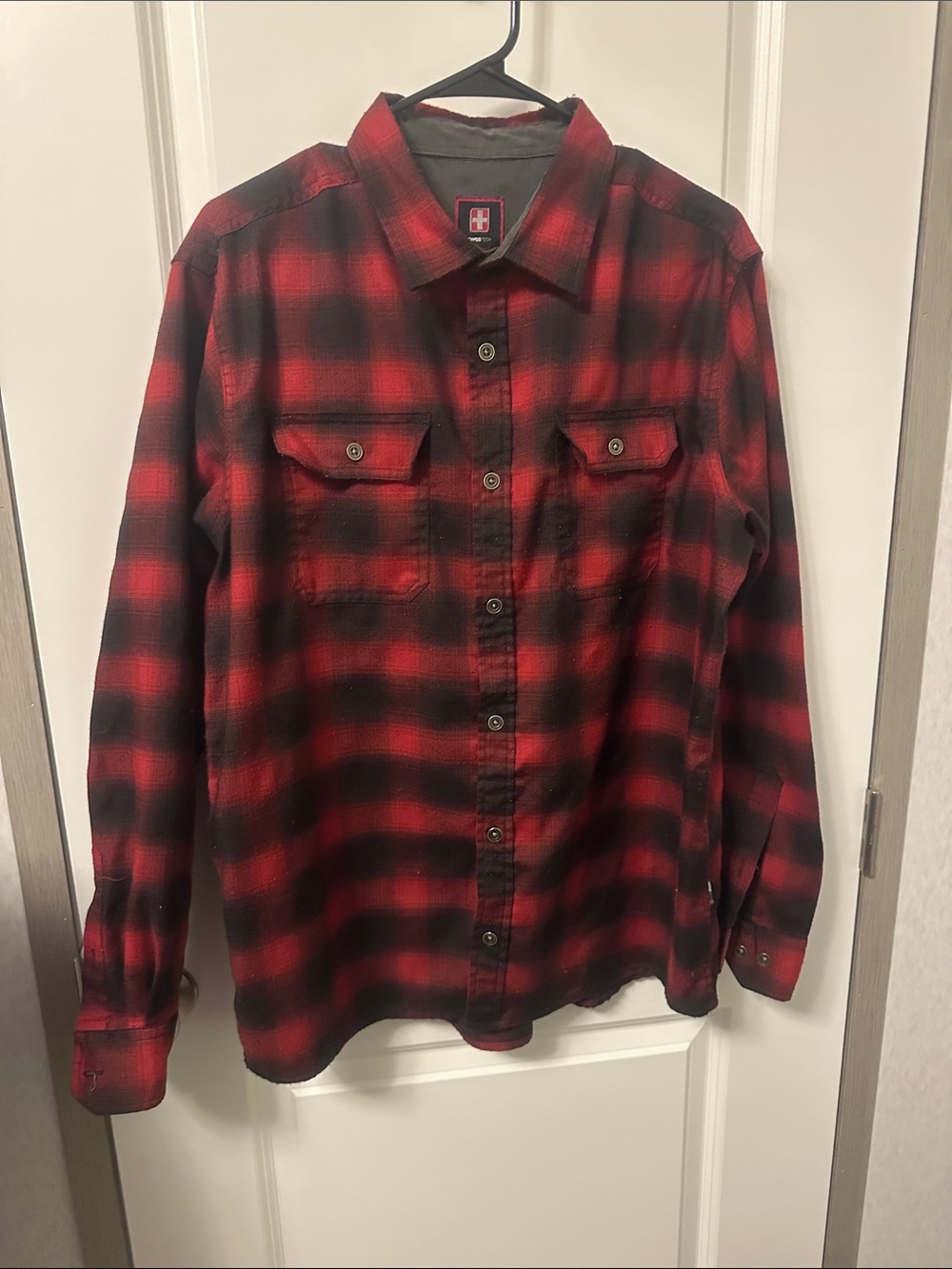 Swiss Tech Red and Black Plaid Lightweight Shirt Jacket